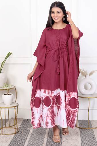 Brown tie & dye white cotton kaftaan