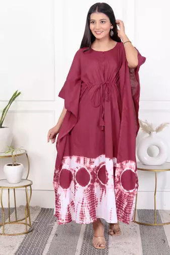 Brown tie & dye white cotton kaftaan