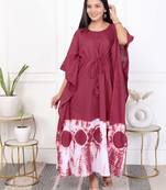 Brown tie & dye white cotton kaftaan