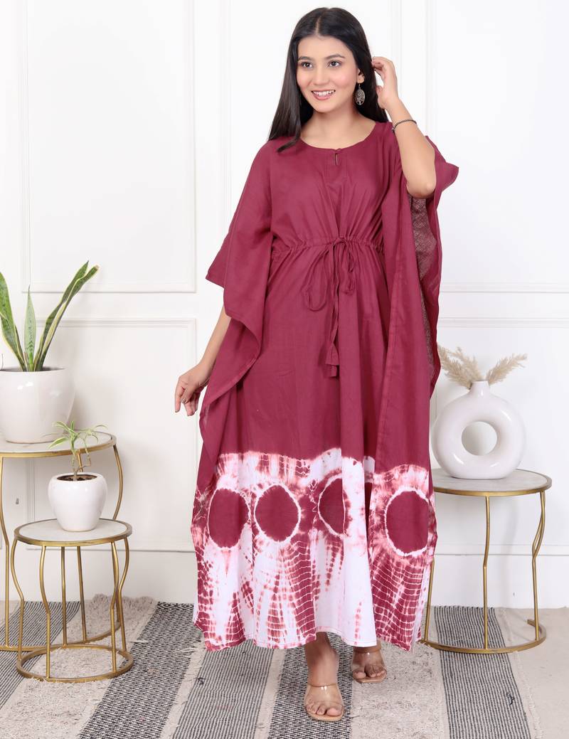 Brown tie & dye white cotton kaftaan
