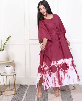 Brown tie & dye white cotton kaftaan 2
