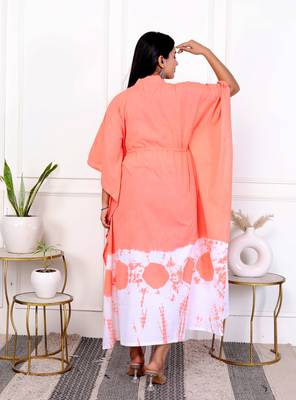 Peach tie & dye white cotton kaftaan 5