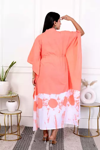 Peach tie & dye white cotton kaftaan