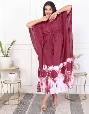 Brown tie & dye white cotton kaftaan 3