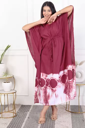Brown tie & dye white cotton kaftaan