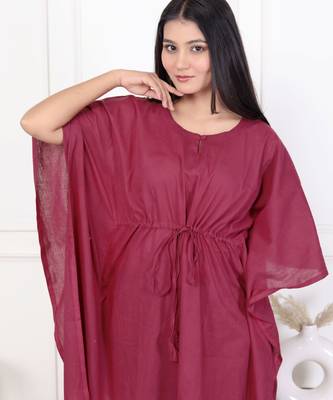 Brown tie & dye white cotton kaftaan 4