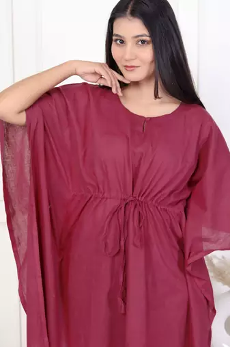 Brown tie & dye white cotton kaftaan
