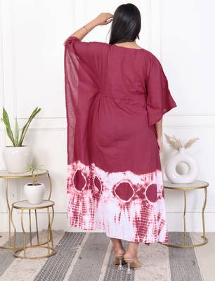 Brown tie & dye white cotton kaftaan 5