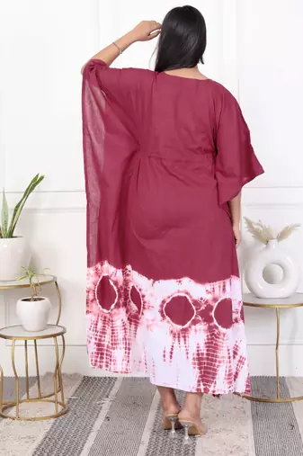 Brown tie & dye white cotton kaftaan