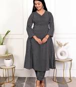 Black hand block printed cotton kurta pant set