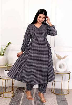 Black hand block printed cotton kurta pant set 2