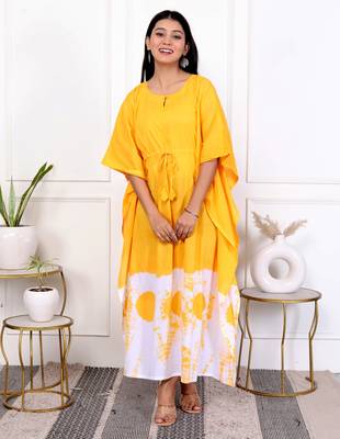 Yellow tie & dye white cotton kaftaan 1