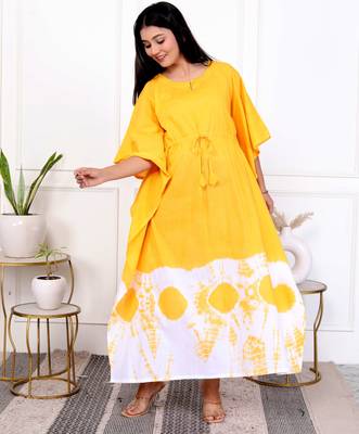 Yellow tie & dye white cotton kaftaan 2