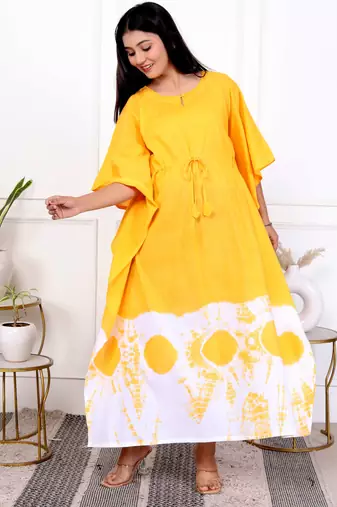 Yellow tie & dye white cotton kaftaan