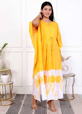 Yellow tie & dye white cotton kaftaan 3