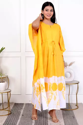 Yellow tie & dye white cotton kaftaan