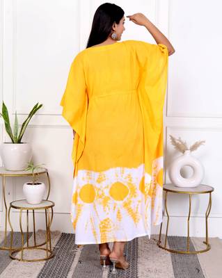 Yellow tie & dye white cotton kaftaan 5