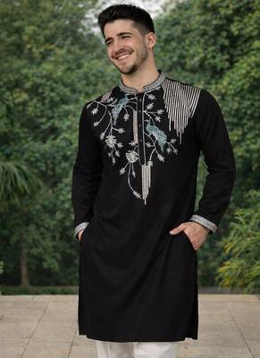 black viscose silk kurta set with embroidery work 2