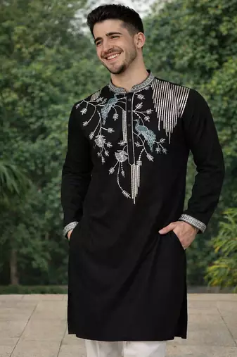 black viscose silk kurta set with embroidery work