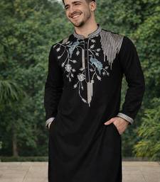 Black color embroidery sequence work viscose silk kurta payjama set
