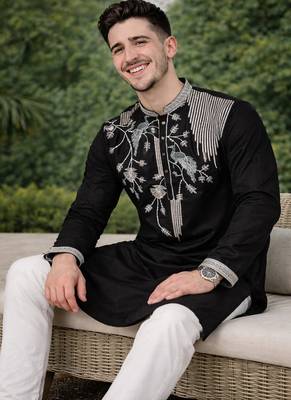 black viscose silk kurta set with embroidery work 3