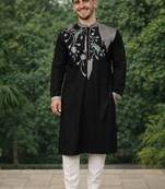 Black color embroidery sequence work viscose silk kurta payjama set