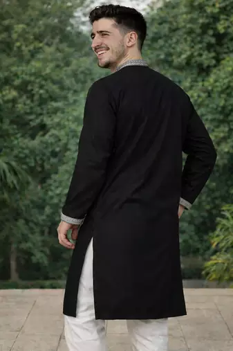 black viscose silk kurta set with embroidery work
