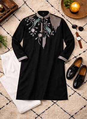 black viscose silk kurta set with embroidery work 5