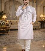 Light pink color embroidery sequence work viscose silk kurta payjama set