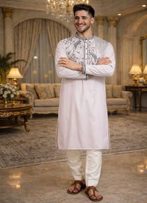 light pink viscose silk kurta set with embroidery work 3