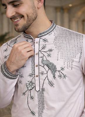 light pink viscose silk kurta set with embroidery work 4