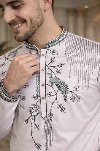 light pink viscose silk kurta set with embroidery work