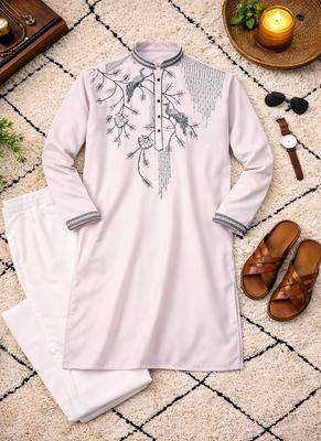 light pink viscose silk kurta set with embroidery work 5