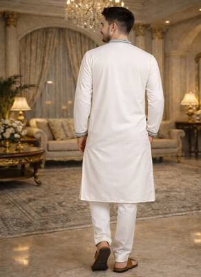 white viscose silk kurta set with embroidery work 4