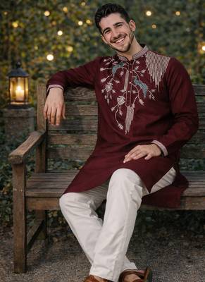 wine viscose silk kurta set with embroidery work 1