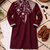 Wine color embroidery sequence work viscose silk kurta payjama set
