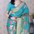 Blue soft silk zari weaving saree with matching blouse piece