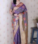 lavender soft silk zari weaving saree with matching blouse piece
