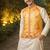 Yellow color plain slub silk kurta koti pant set