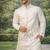 Off white color embroidery sequence work slub silk kurta koti pant set