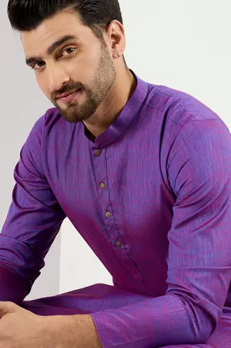 Men purple cotton solid woven design straight kurta