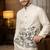 Off white color embroidery sequence work slub silk kurta koti pant set