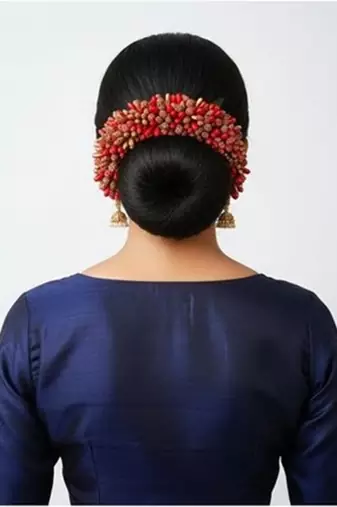 Red and gold pollens bridal gajra