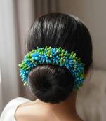 green blue paper hair gajra with pollen work