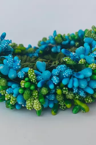 green blue paper hair gajra with pollen work