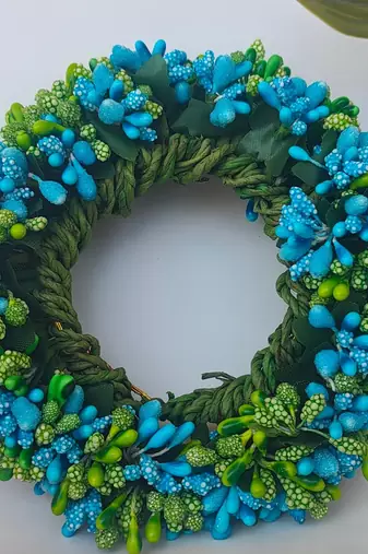 green blue paper hair gajra with pollen work