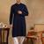 Men navy blue viscose rayon solid embroidered straight kurta