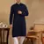 Men navy blue viscose rayon solid embroidered straight kurta