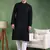 Men black viscose rayon solid embroidered straight kurta
