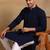 Men navy blue viscose rayon solid embroidered straight kurta